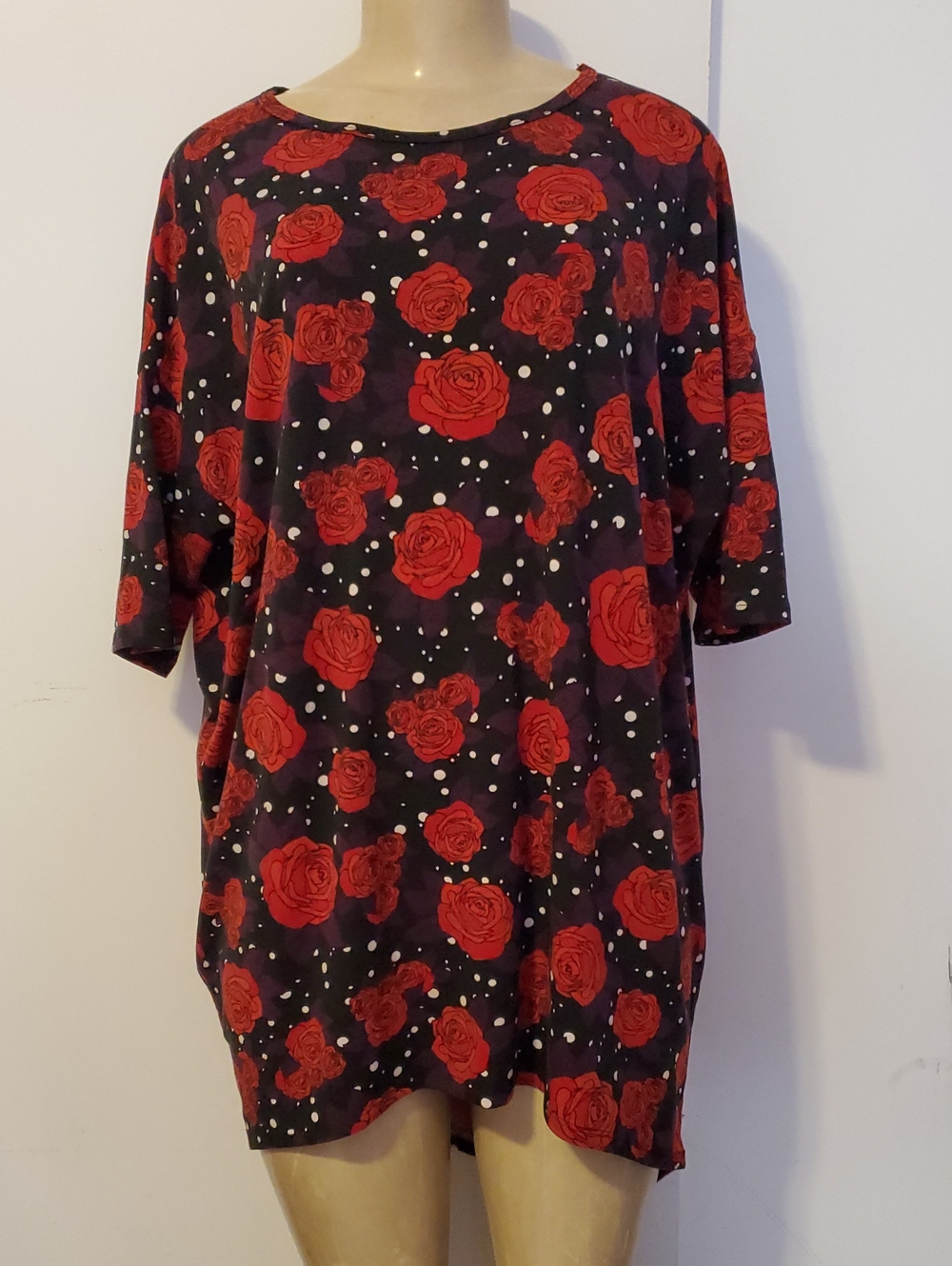 LuLaRoe Black Tee Dress with Red Rose Print
